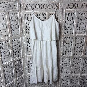 Mo:Vint New York White Linen Blend Sleeveless Ruffle Midi Dress SIZE MEDIUM NWT